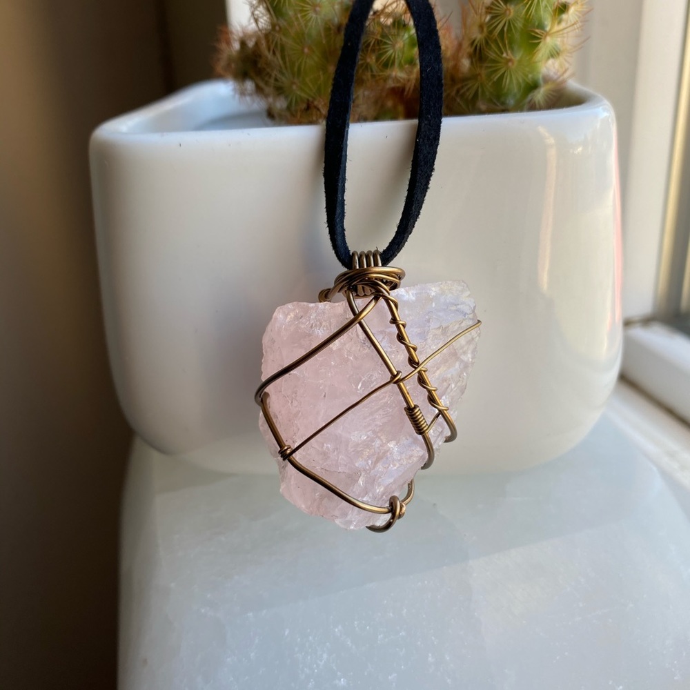 Large Rose Quartz on Leather